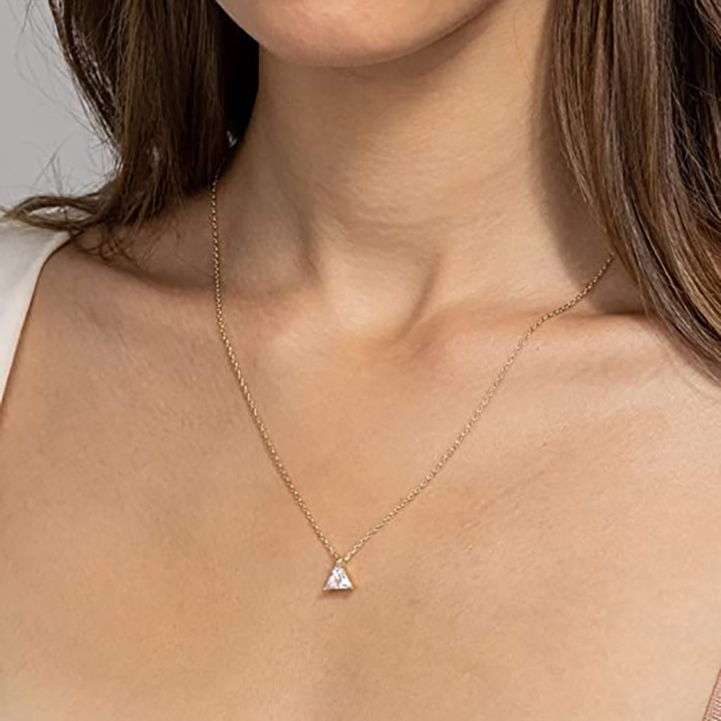 925 Sterling Silver Triangle Pendant Necklace French Classic Style
